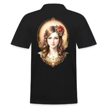 Art Nouveau Woman with Rose - Vintage Portrait - Men's Polo Shirt - black - Back - Kai (181cm)