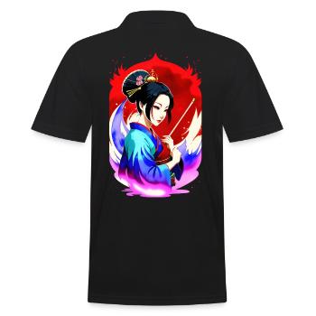Mystische Geisha - Retro Stil - Männer Poloshirt - Schwarz - Hinten - Kai (181cm)