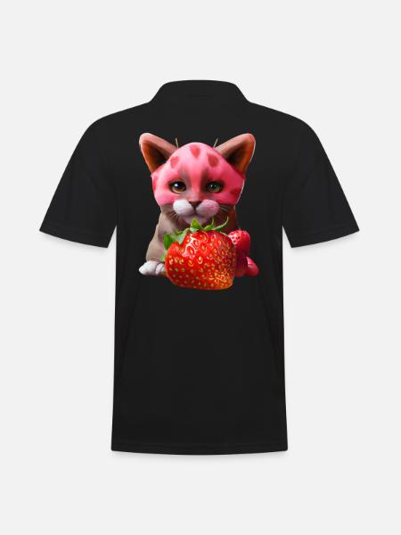 Strawberry cat - Men's Polo Shirt - black