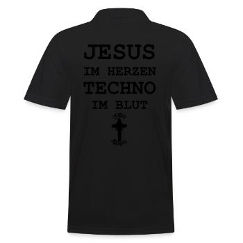 JesusImHerzen1 1 - Männer Poloshirt - Schwarz - Hinten - Kai (181cm)