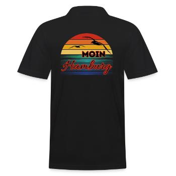 Moin Hamburg mit Möwe im Retro Style - Männer Poloshirt - Schwarz - Hinten - Kai (181cm)
