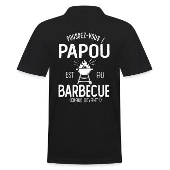 Papou est au barbecue cadeau humour papa père BBQ - Polo Homme - noir - Dos - Kai (181cm)