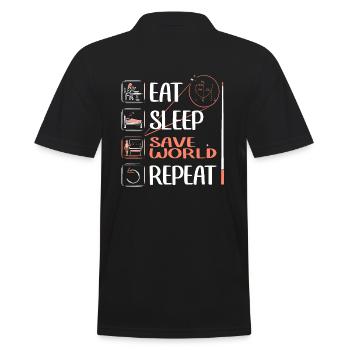 Super Math Teacher Saves the World - Men's Polo Shirt - black - Back - Kai (181cm)