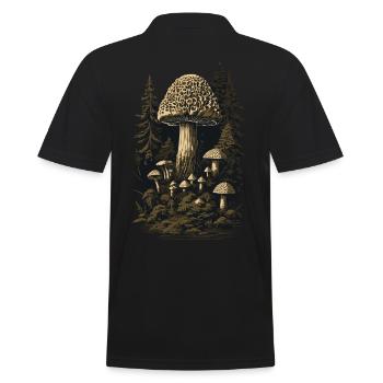 Morel Retro Forest & Mushrooms Magic in Nature - Men's Polo Shirt - black - Back - Kai (181cm)