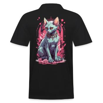 Magical Sphynx Cat Pastel Gothic Illustration - Men's Polo Shirt - black - Back - Kai (181cm)