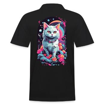 Mystic Pastel Goth Katze Aesthetic Nacht - Männer Poloshirt - Schwarz - Hinten - Kai (181cm)