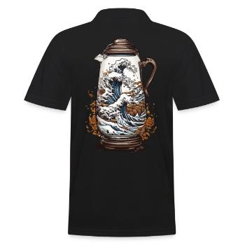 Japan Kaffeeästhetik Ukiyo-E Welle für Kaffeefans - Männer Poloshirt - Schwarz - Hinten - Kai (181cm)