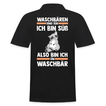 Tiermotiv Waschbär - Männer Poloshirt - Schwarz - Hinten - Kai (181cm)