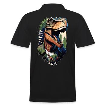 Tyrannosaurus Style - Cooler Raptor in Jacke - Männer Poloshirt - Schwarz - Hinten - Kai (181cm)