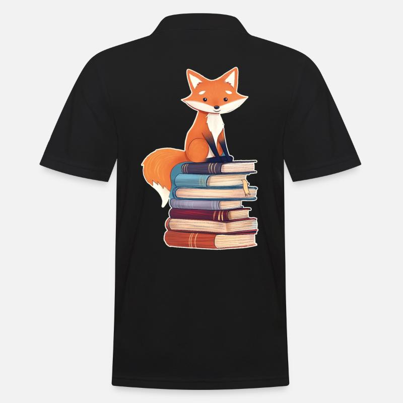 Fuchs auf Bücherstapel - Männer Poloshirt - Schwarz