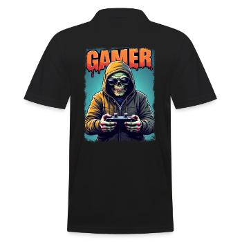 Zombie Gamer mit Kapuze & Controller - Männer Poloshirt - Schwarz - Hinten - Kai (181cm)