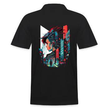 Surreale futuristische Cyber Comic Stadt - Männer Poloshirt - Schwarz - Hinten - Kai (181cm)