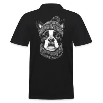 Boston Terrier Bobble Hat Dog Dog - Men's Polo Shirt - black - Back - Kai (181cm)