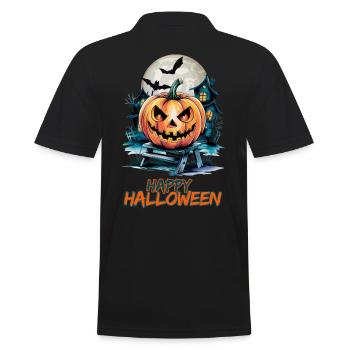 Happy Halloween with Spooky House & Jack-o'-lanterns - Men's Polo Shirt - black - Back - Kai (181cm)