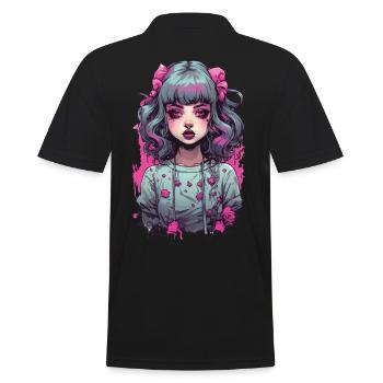 Goth Psycho Girl Kawaii Gothic Anime Design - Men's Polo Shirt - black - Back - Kai (181cm)