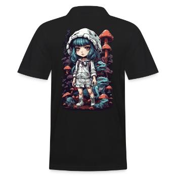Psychedelic Mushroom Anime Festival Aesthetic - Men's Polo Shirt - black - Back - Kai (181cm)