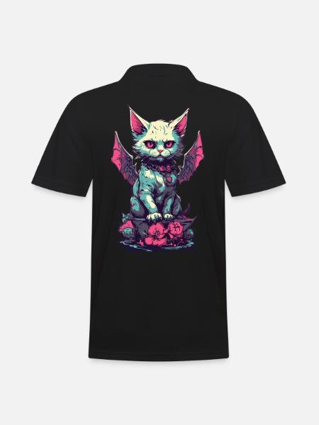 Goth Cat Vampire Demons Aesthetic - Men's Polo Shirt - black