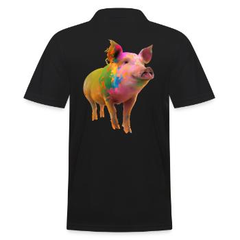 Farbenfrohes Schwein - Männer Poloshirt - Schwarz - Hinten - Kai (181cm)