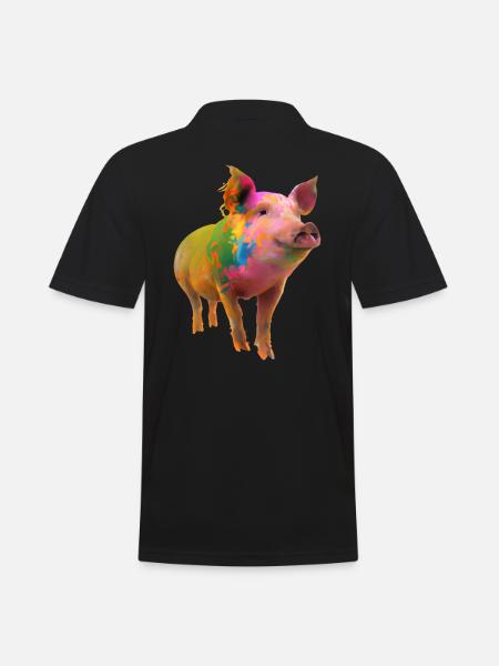 Farbenfrohes Schwein - Männer Poloshirt - Schwarz