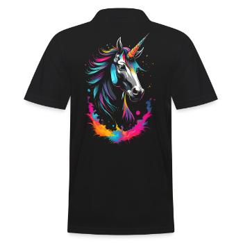 Colorful neon unicorn - a dream landscape - Men's Polo Shirt - black - Back - Kai (181cm)