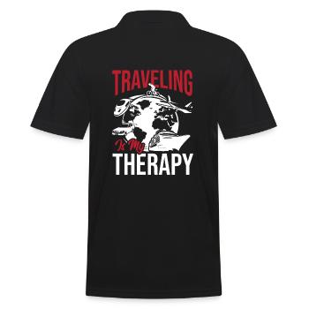 Reisen ist meine Therapie - Männer Poloshirt - Schwarz - Hinten - Kai (181cm)