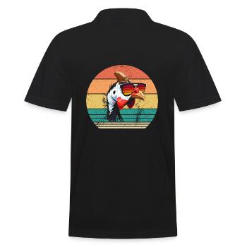 Hühner Hahn Perlhuhn - Männer Poloshirt - Schwarz - Hinten - Kai (181cm)