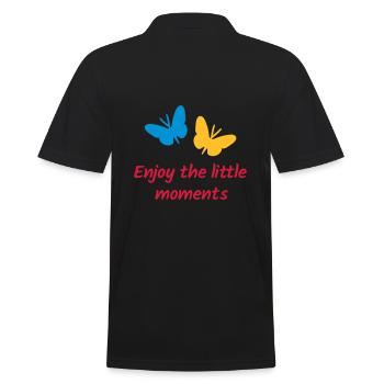 Enjoy the little moments (Schmetterlinge) - Männer Poloshirt - Schwarz - Hinten - Kai (181cm)