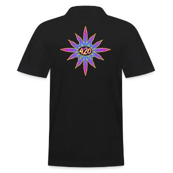 420 Cannabis - Hanf - Marihuana - Weed - Marijuana - Männer Poloshirt - Schwarz - Hinten - Kai (181cm)