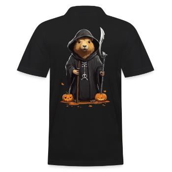 Funny Halloween Capybara Grim Reaper Design - Men's Polo Shirt - black - Back - Kai (181cm)