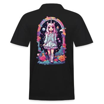 Gothic Kawaii Chibi Unicorn Anime eGirl Style - Men's Polo Shirt - black - Back - Kai (181cm)