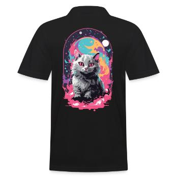 Katze Goth Pastel Psychedelisch Weirdcore Design - Männer Poloshirt - Schwarz - Hinten - Kai (181cm)