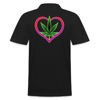 Herz mit Cannabisblatt - Weed - Marihuana - Hanf - Männer Poloshirt - Schwarz - Hinten - Kai (181cm)