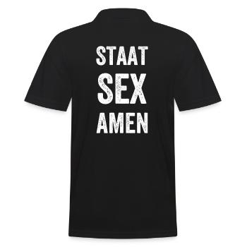 Staat - Sex - Amen -Staatsexamen - Männer Poloshirt - Schwarz - Hinten - Kai (181cm)