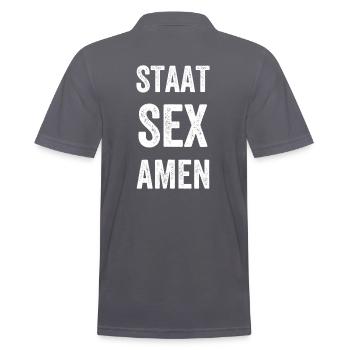 Staat - Sex - Amen -Staatsexamen - Männer Poloshirt - Anthrazit - Hinten - Nico (186cm)