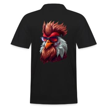 crazy Chicken mit Sonnenbrille - Männer Poloshirt - Schwarz - Hinten - Kai (181cm)