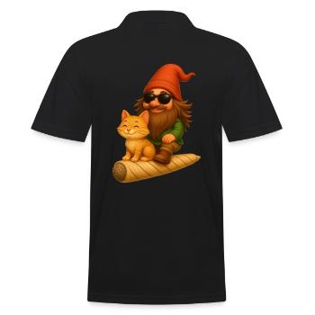 Cooler Zwerg mit Katze auf Joint fliegend - Weed - Männer Poloshirt - Schwarz - Hinten - Kai (181cm)