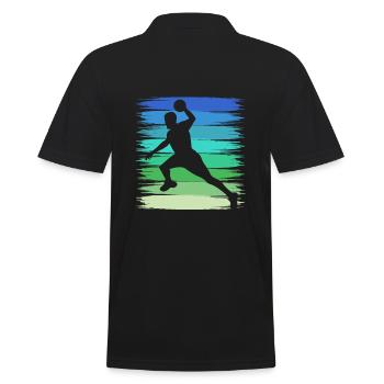 Handball Handballspieler im Schuß aufs Tor - Männer Poloshirt - Schwarz - Hinten - Kai (181cm)