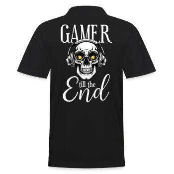 Gamer zocken Totenkopf Kopfhörer till the end - Männer Poloshirt - Schwarz - Hinten - Kai (181cm)