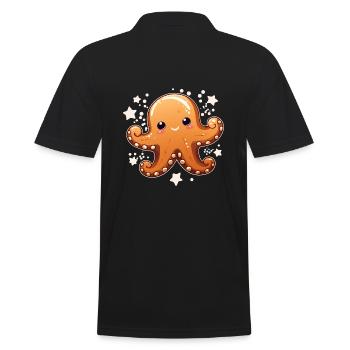 Lebkuchen Oktopus - Männer Poloshirt - Schwarz - Hinten - Kai (181cm)