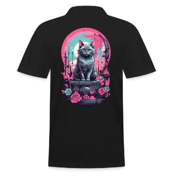 Gothic Pastel Katze mit Mond und Rosen - Männer Poloshirt - Schwarz - Hinten - Kai (181cm)