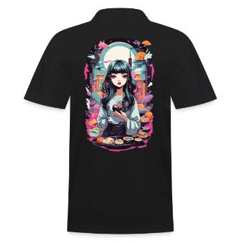 Anime e-Girl Sushi Goth Pastel Streetwear - Men's Polo Shirt - black - Back - Kai (181cm)
