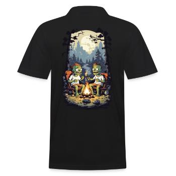 Zombies Campfire Halloween Cartoon Kids Design - Men's Polo Shirt - black - Back - Kai (181cm)