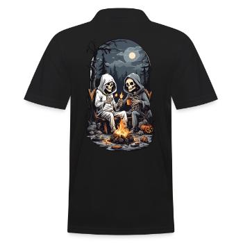 Halloween Camping Skeleton Campfire Design - Men's Polo Shirt - black - Back - Kai (181cm)