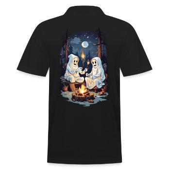 Funny Halloween Ghosts Grilling Campfire - Men's Polo Shirt - black - Back - Kai (181cm)