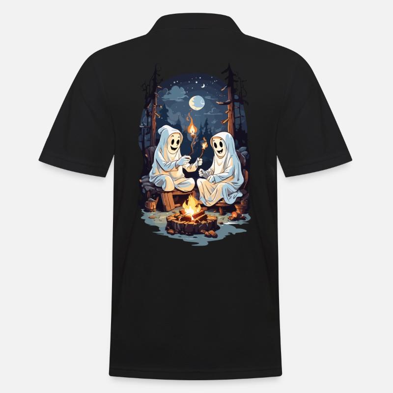 Funny Halloween Ghosts Grilling Campfire - Men's Polo Shirt - black