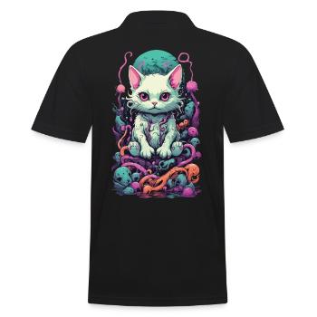 Goth Pastell Katze im E-Girl Look Design - Männer Poloshirt - Schwarz - Hinten - Kai (181cm)