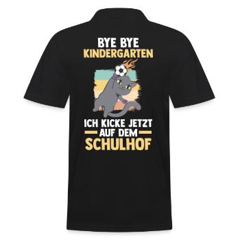 Schulkind Schulbeginn Fußball Katze Einschulung - Männer Poloshirt - Schwarz - Hinten - Kai (181cm)