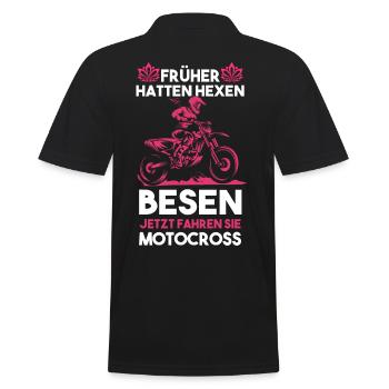 Motorrad Hexen Motorradfahrerin Bikerin Motocross - Männer Poloshirt - Schwarz - Hinten - Kai (181cm)