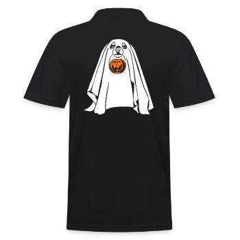 Halloween dog as ghost with pumpkin dogs Wilsigns - Men's Polo Shirt - black - Back - Kai (181cm)