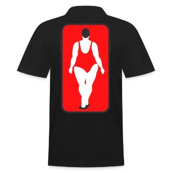Dicke Frau im Badeanzug - Männer Poloshirt - Schwarz - Hinten - Kai (181cm)